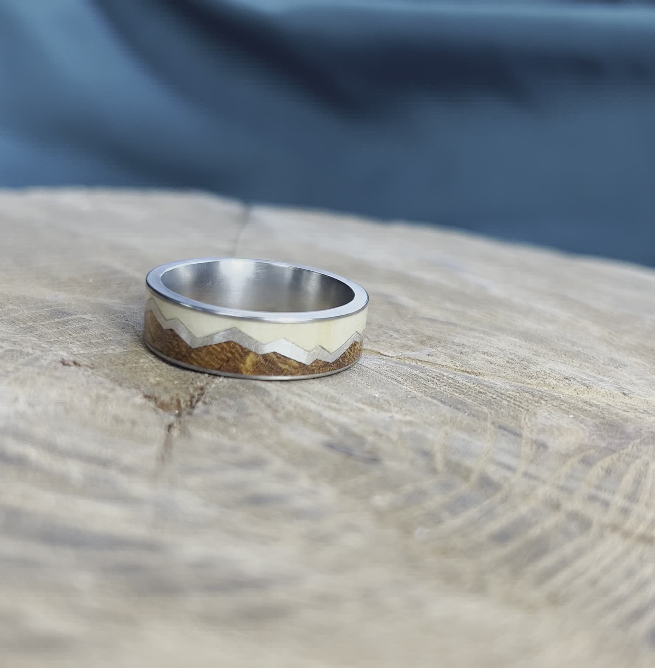 Silver Capped Mountain Ring with Aspen Wood and Mesquite Burl