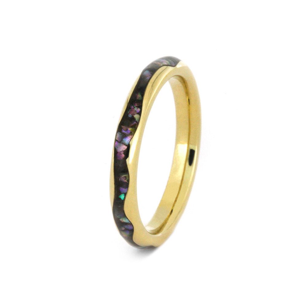 Abalone Wedding Band in Yellow Gold, Wavy Design-3415 - Jewelry by Johan