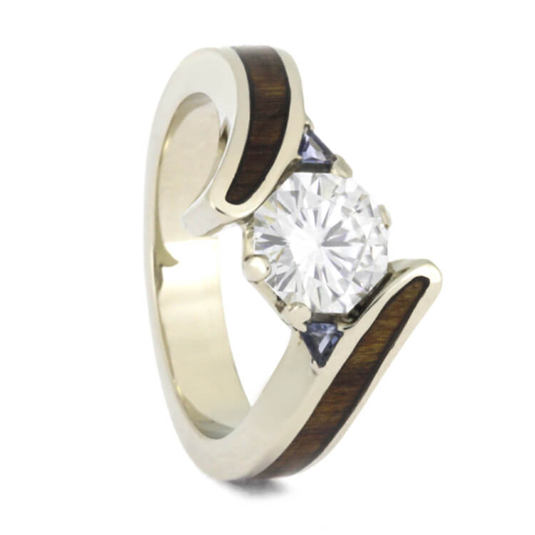 Wood Engagement Ring, Tension Setting with Wood Inlay