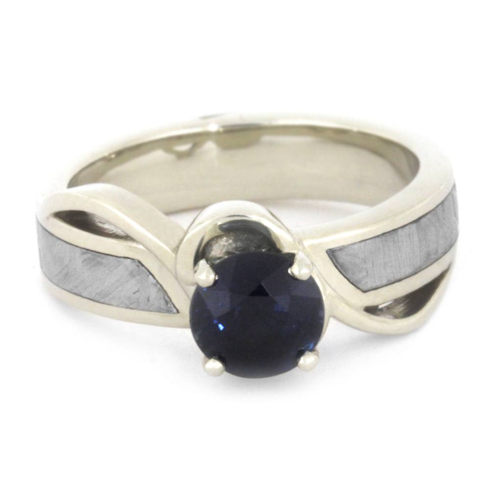 Blue Sapphire Engagement Ring, Meteorite Ring, White Gold Ring-3363 - Jewelry by Johan