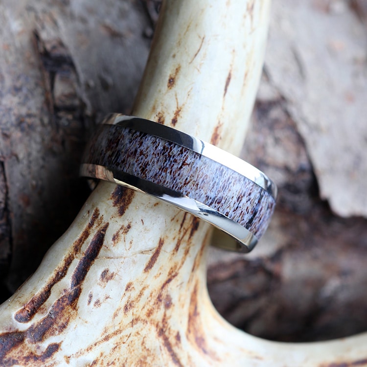 White Gold Ring With Deer Antler Inlay-1716 - Jewelry by Johan