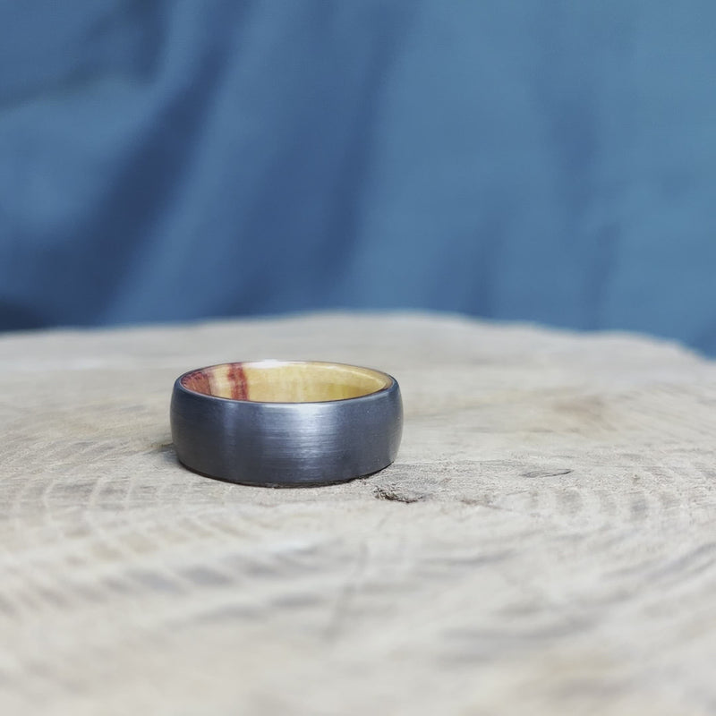 Whiskey Barrel Oak Ring with Black Zirconium Overlay