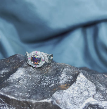 Opal Halo Engagement Ring With Diamond And Ruby Accents