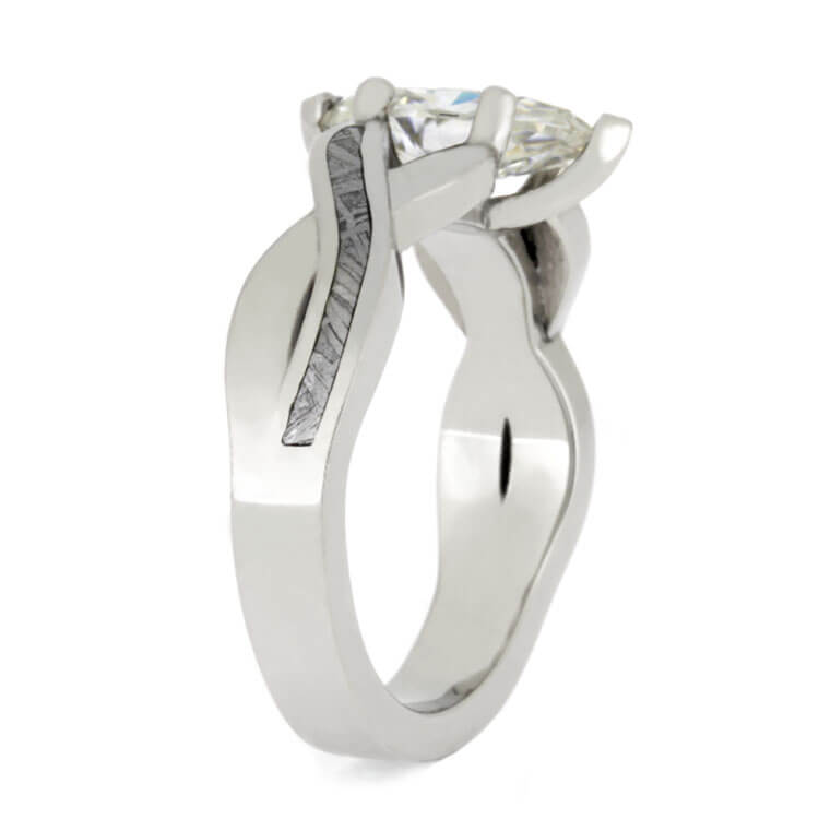 Marquise Diamond Engagement Ring With Meteorite Inlays, Platinum Ring-2683 - Jewelry by Johan