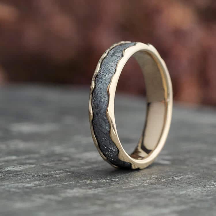 Wavy Gold Wedding Band with Meteorite - Jewelry by Johan