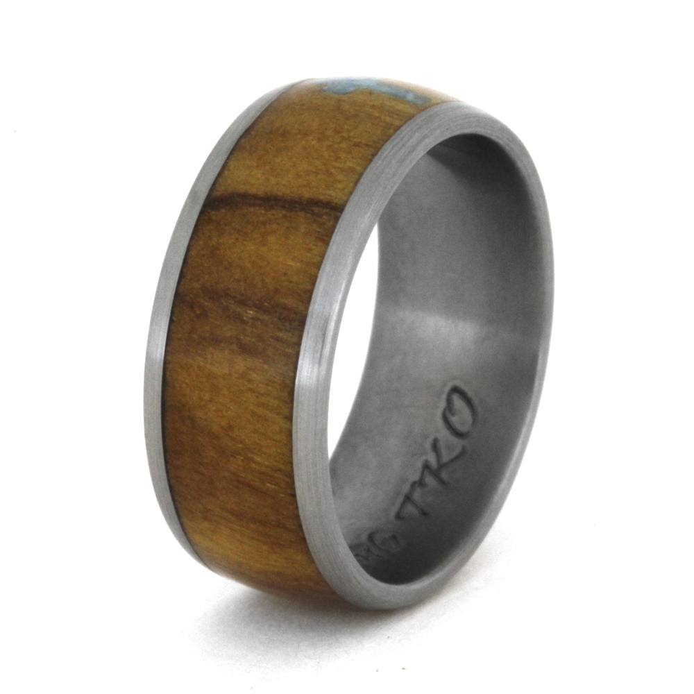 Turquoise Ring with Cross, Wood Wedding Band in Titanium-3368 - Jewelry by Johan