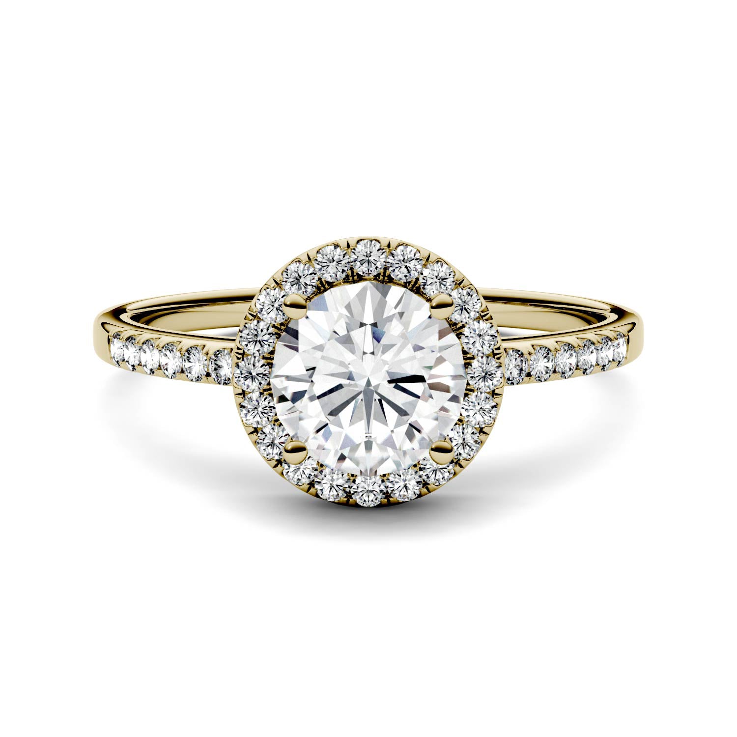 Charles & Colvard Moissanite Halo Engagement Ring in Yellow Gold-612261 - Jewelry by Johan