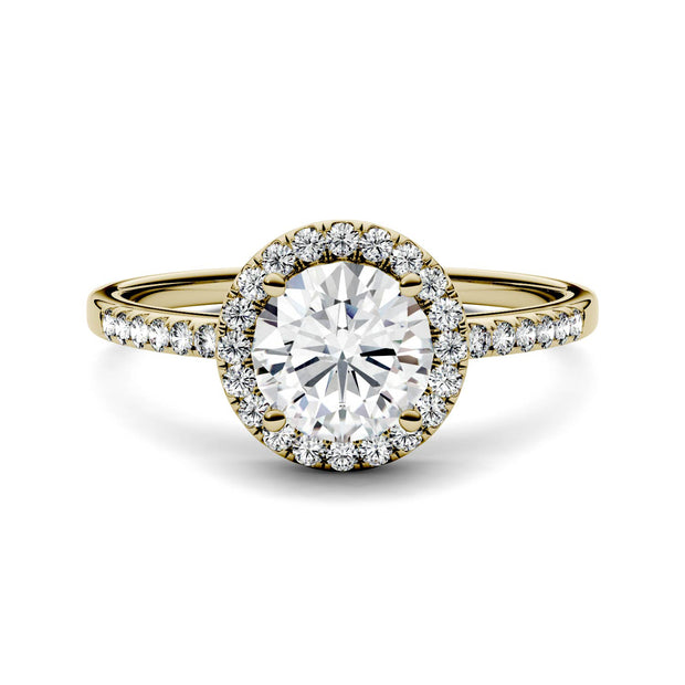 Charles & Colvard Moissanite Halo Engagement Ring in Yellow Gold-612261 - Jewelry by Johan