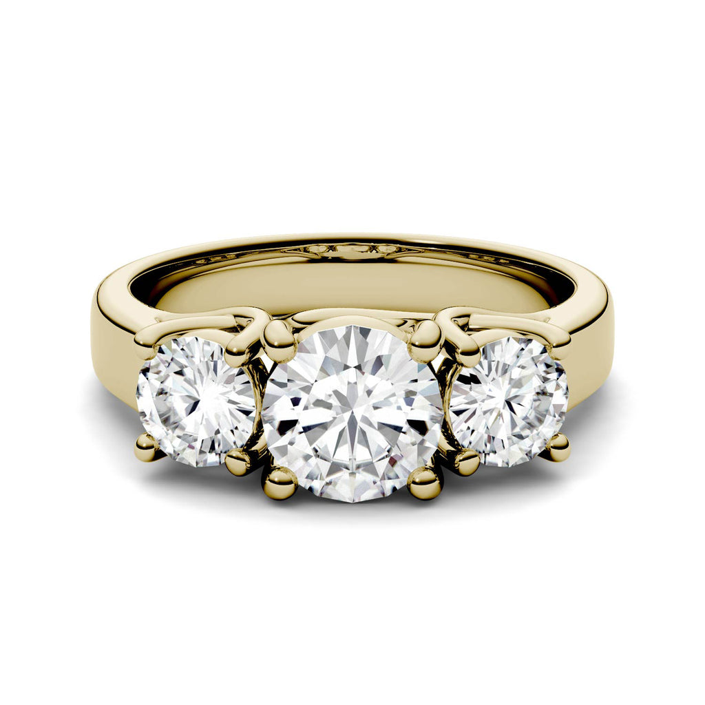2 Carat TW Charles & Colvard Moissanite Three Stone Ring in Yellow Gold-612281 - Jewelry by Johan
