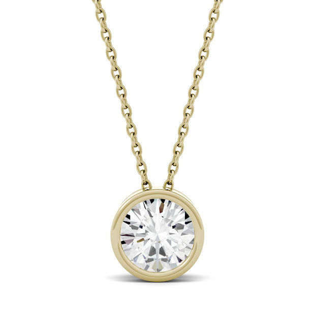 1 Carat TW Charles & Colvard Moissanite Bezel Pendant in Yellow Gold-612720 - Jewelry by Johan