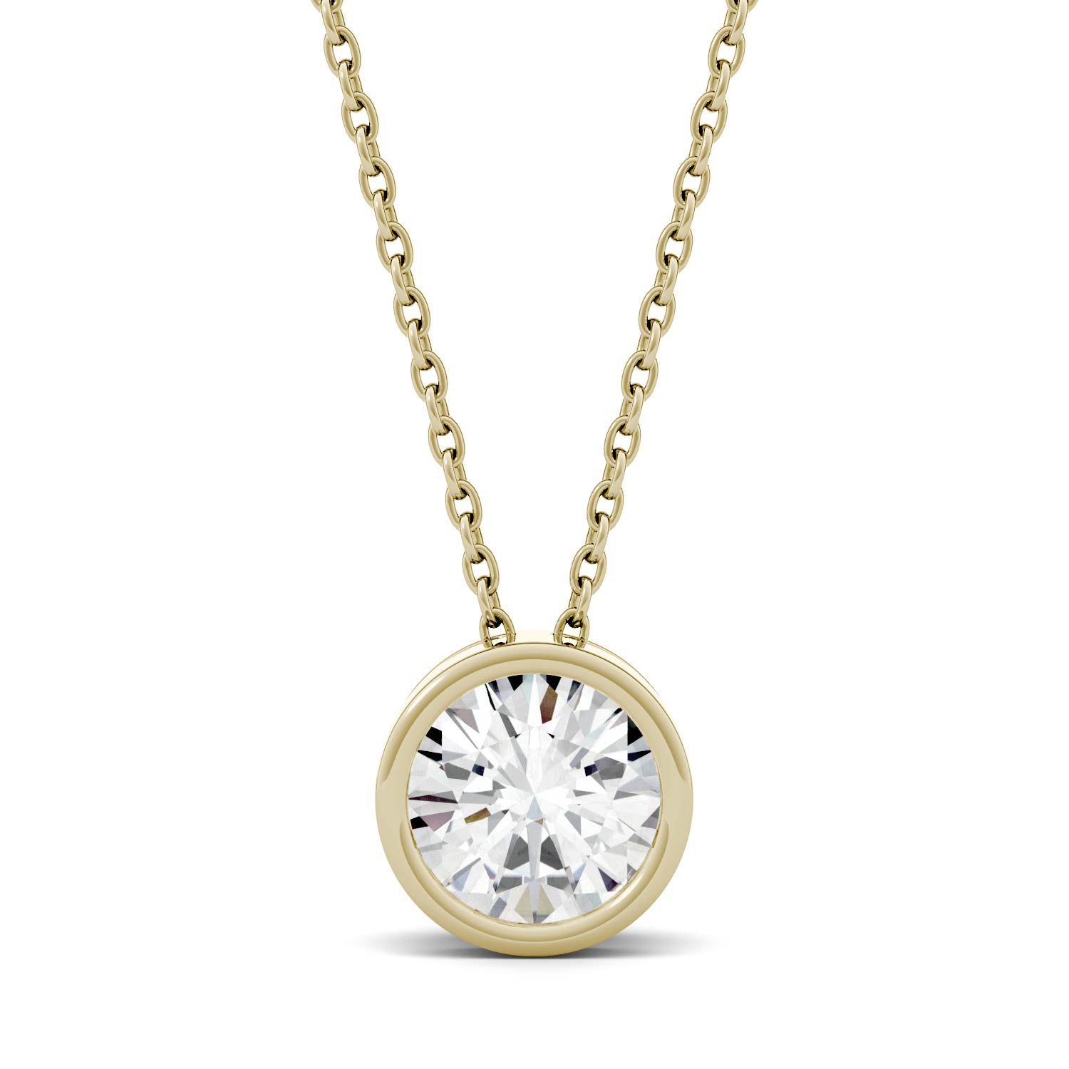 1 Carat TW Charles & Colvard Moissanite Bezel Pendant in Yellow Gold-612720 - Jewelry by Johan