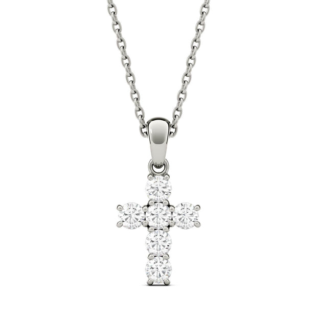 White Gold Charles & Colvard Moissanite Cross Pendant-612729 - Jewelry by Johan