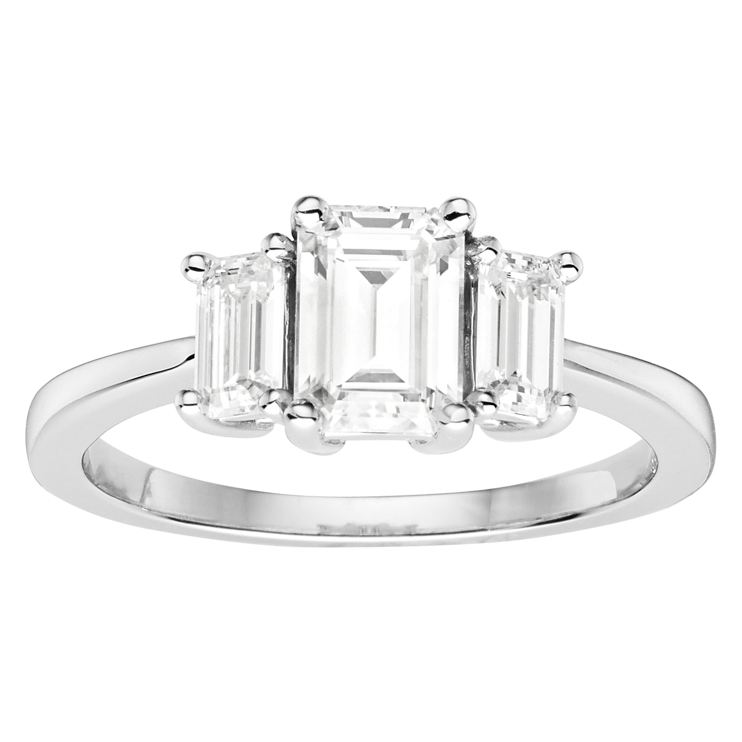 Charles & Colvard Moissanite Emerald Cut Three Stone Ring in White Gold-612941 - Jewelry by Johan
