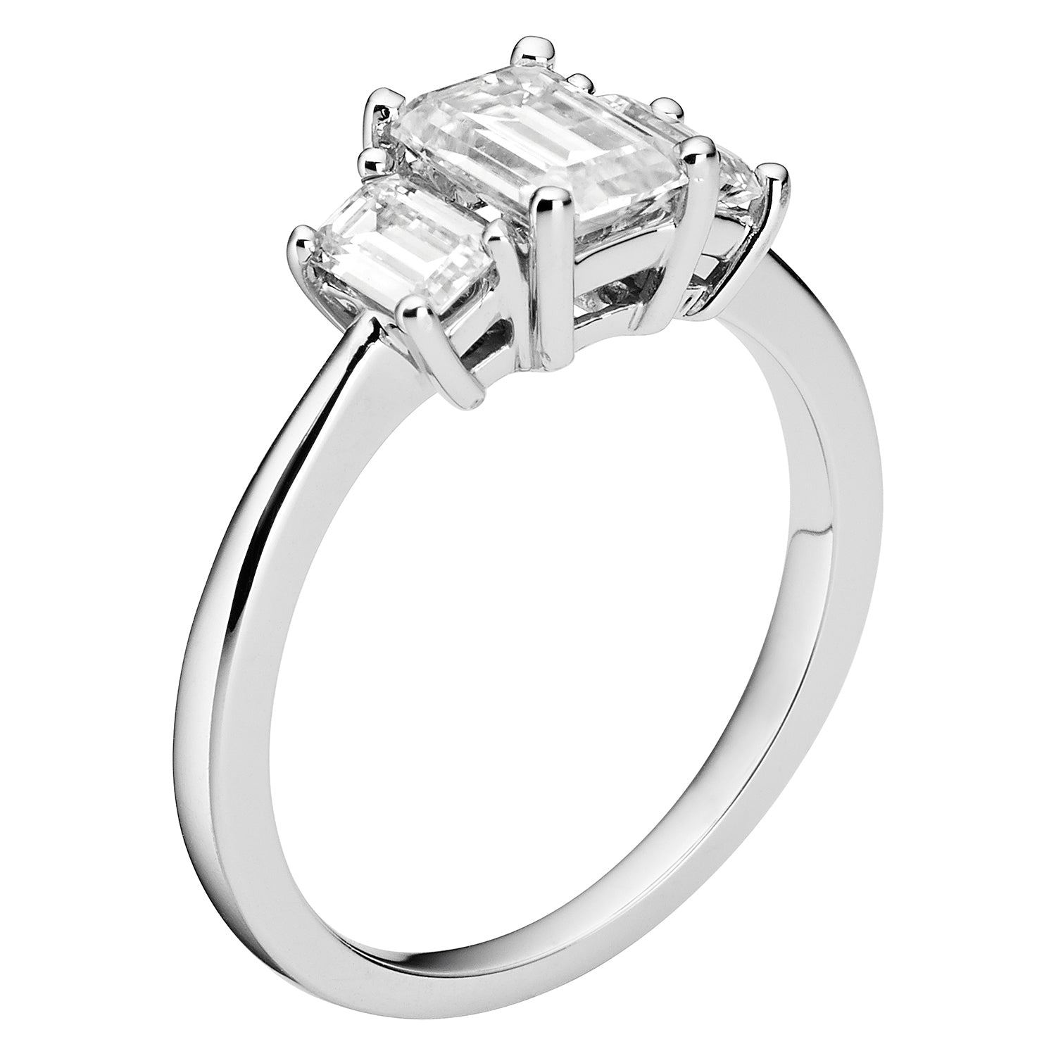 Charles & Colvard Moissanite Emerald Cut Three Stone Ring in White Gold-612941 - Jewelry by Johan