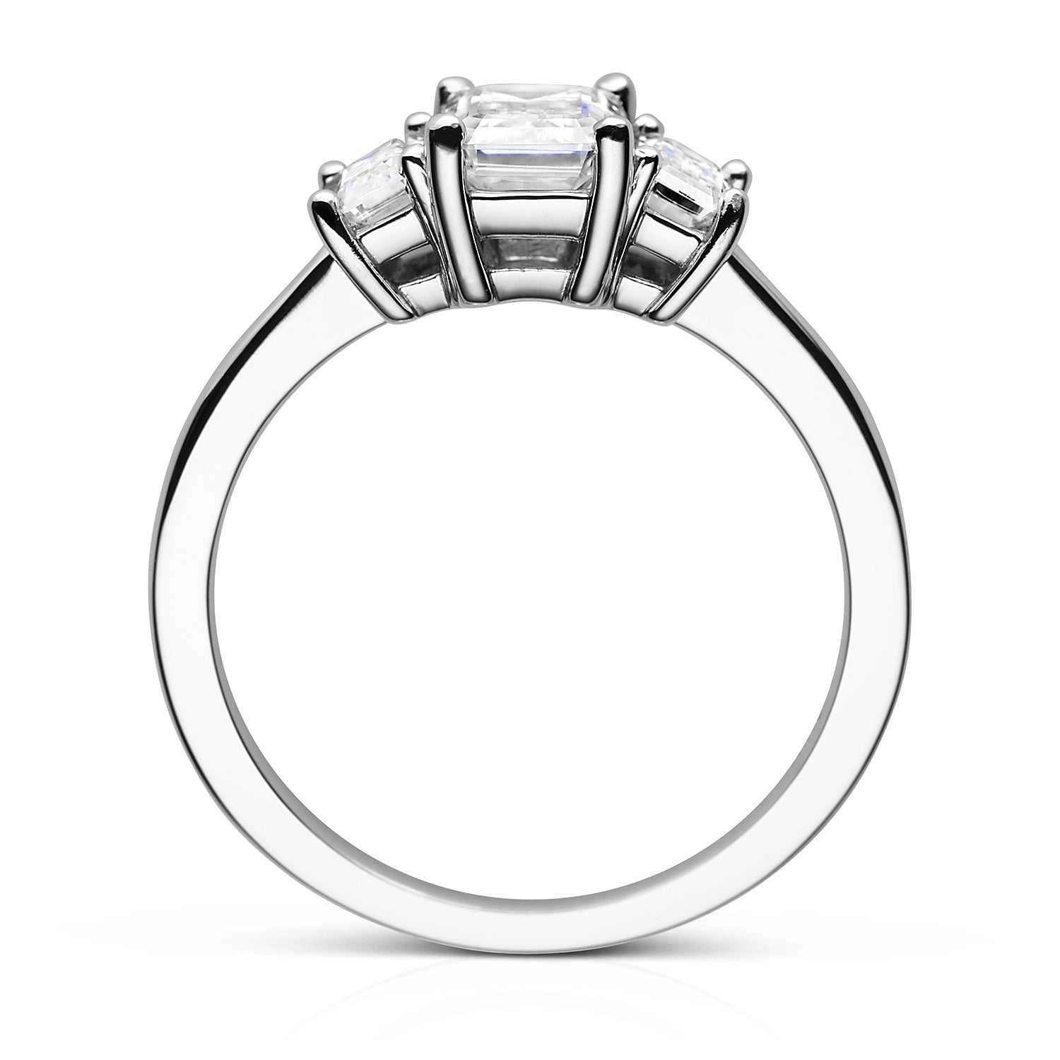 Charles & Colvard Moissanite Emerald Cut Three Stone Ring in White Gold-612941 - Jewelry by Johan