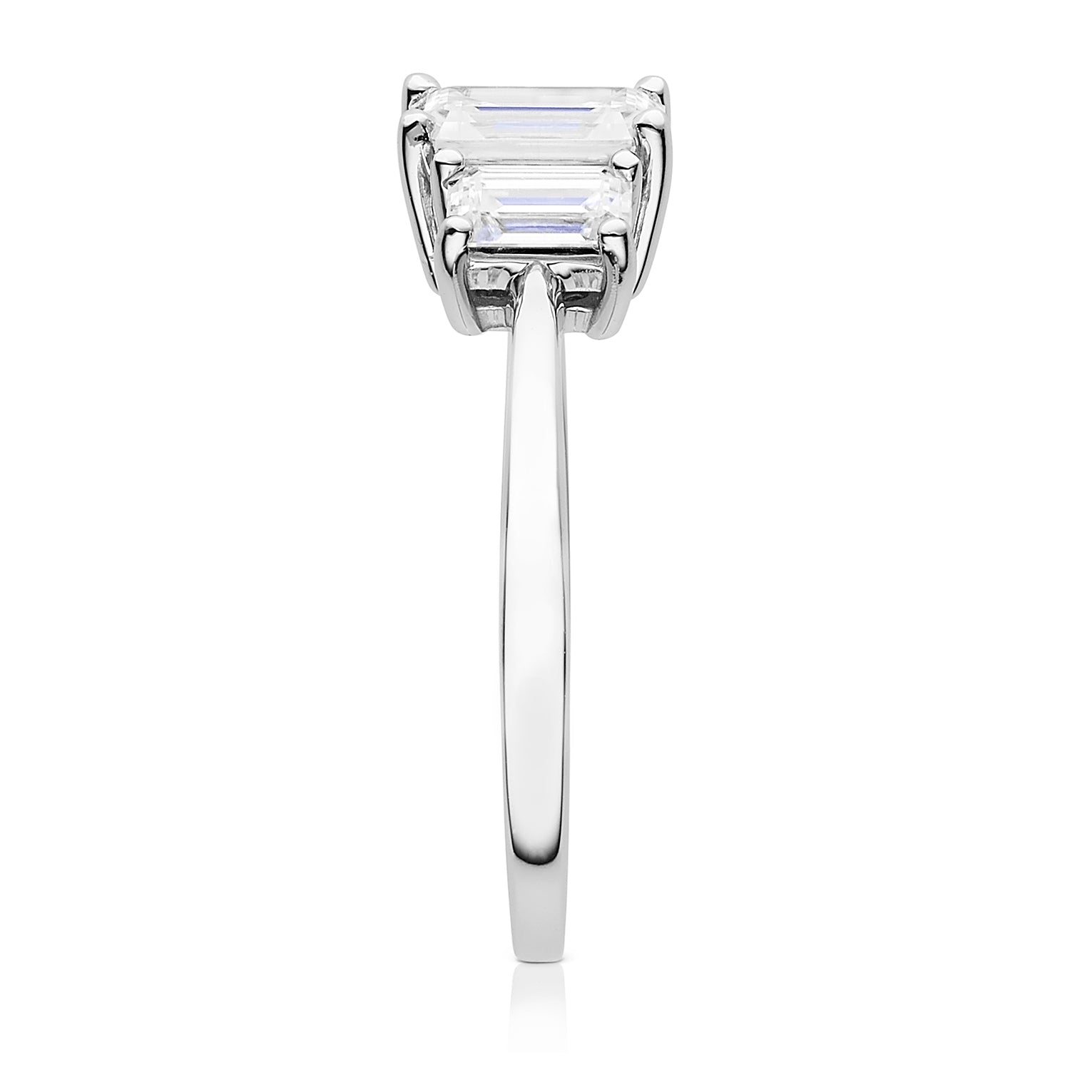 Charles & Colvard Moissanite Emerald Cut Three Stone Ring in White Gold-612941 - Jewelry by Johan