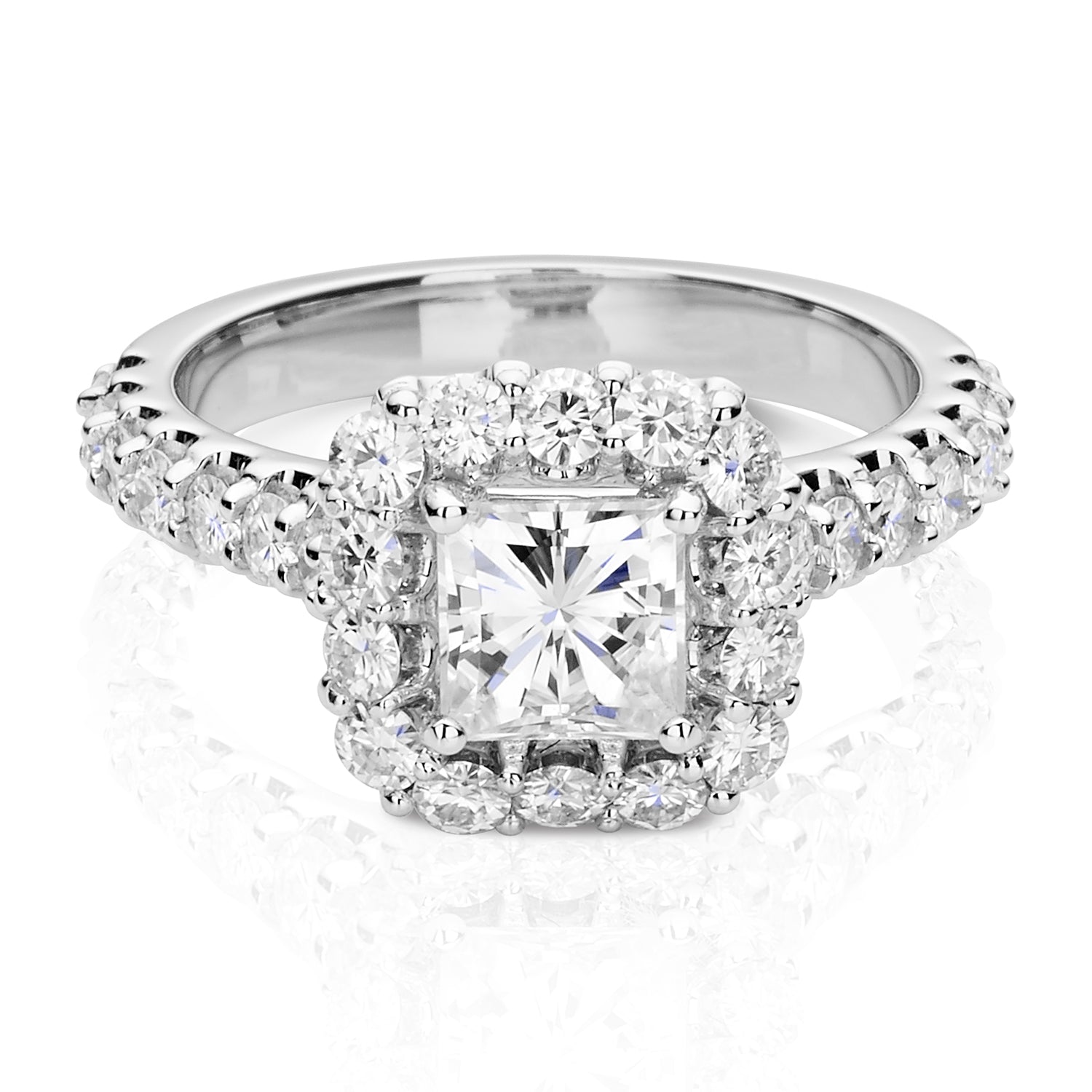 Charles & Colvard Moissanite Square Halo Ring in White Gold-612942 - Jewelry by Johan