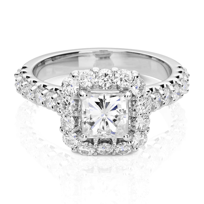 Charles & Colvard Moissanite Square Halo Ring in White Gold-612942 - Jewelry by Johan