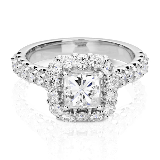 Charles & Colvard Moissanite Square Halo Ring in White Gold-612942 - Jewelry by Johan