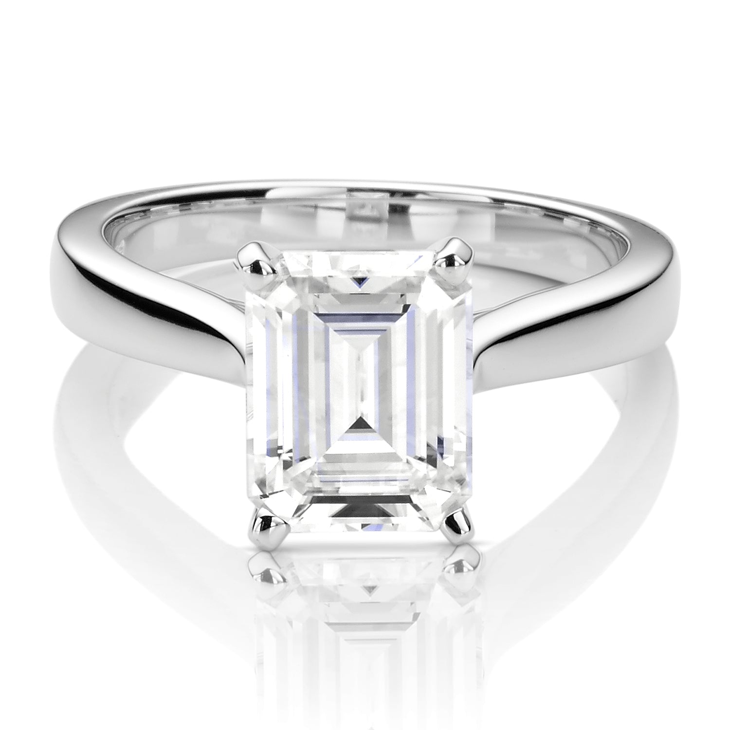 Charles & Colvard Moissanite Emerald Cut Solitaire Engagement Ring in White Gold-612945 - Jewelry by Johan