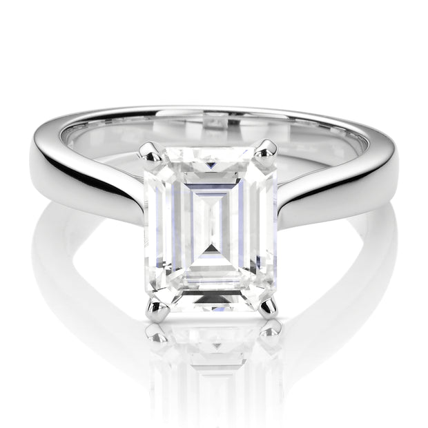 Charles & Colvard Moissanite Emerald Cut Solitaire Engagement Ring in White Gold-612945 - Jewelry by Johan