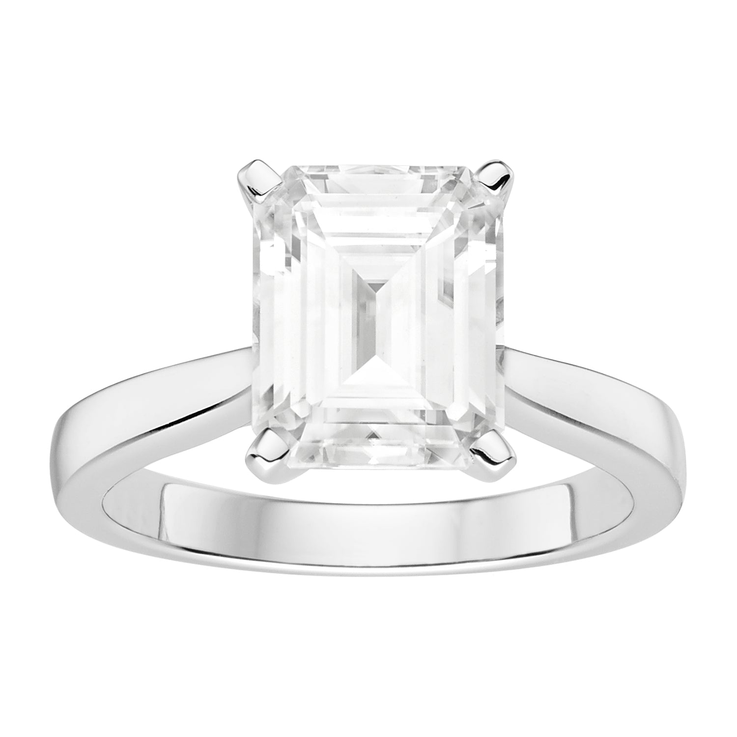 Charles & Colvard Moissanite Emerald Cut Solitaire Ring in White Gold-612946 - Jewelry by Johan