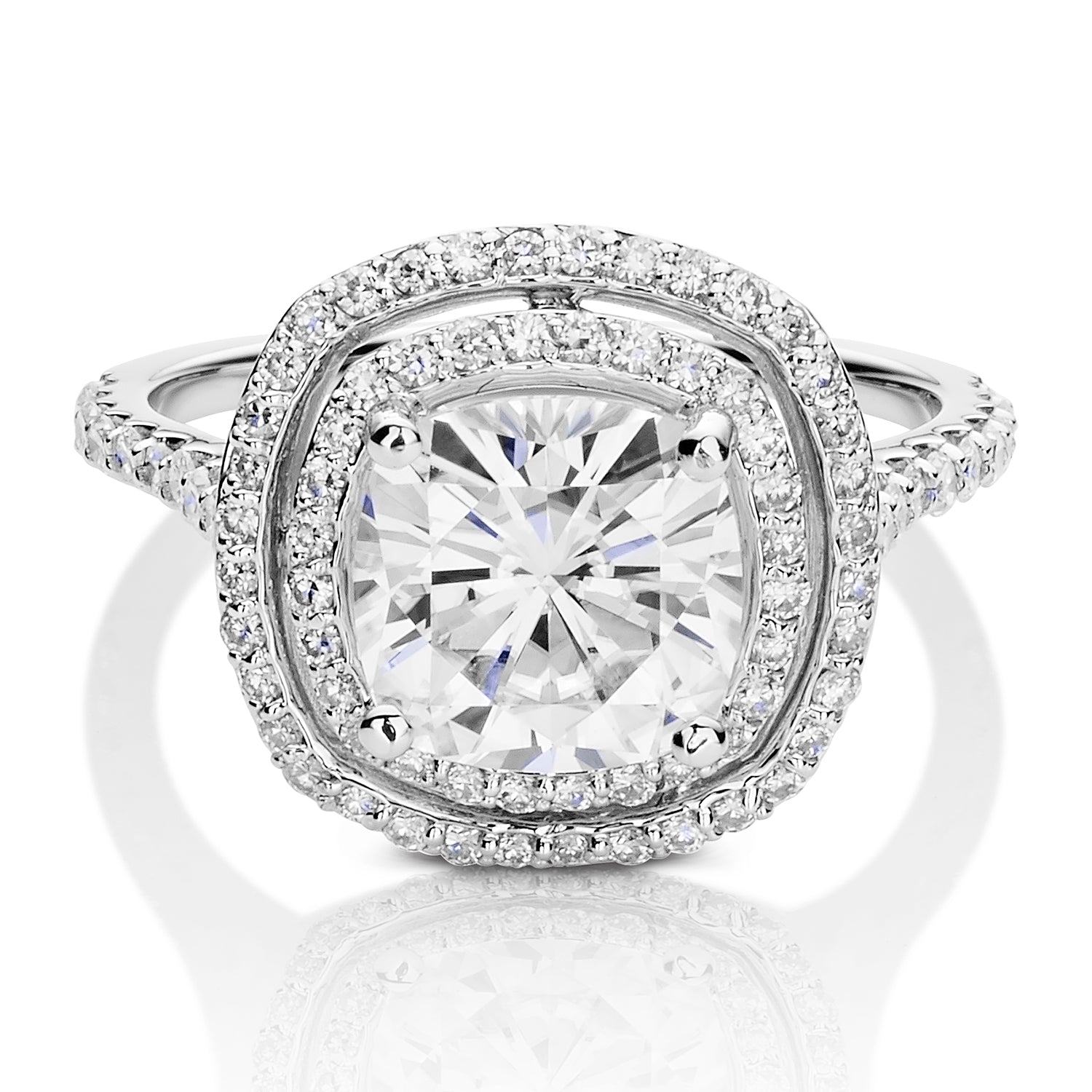 Charles & Colvard Moissanite Cushion Double Halo Ring in White Gold-612947 - Jewelry by Johan