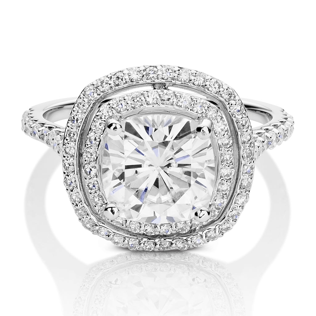 Charles & Colvard Moissanite Cushion Double Halo Ring in White Gold-612947 - Jewelry by Johan