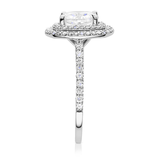 Charles & Colvard Moissanite Cushion Double Halo Ring in White Gold-612947 - Jewelry by Johan