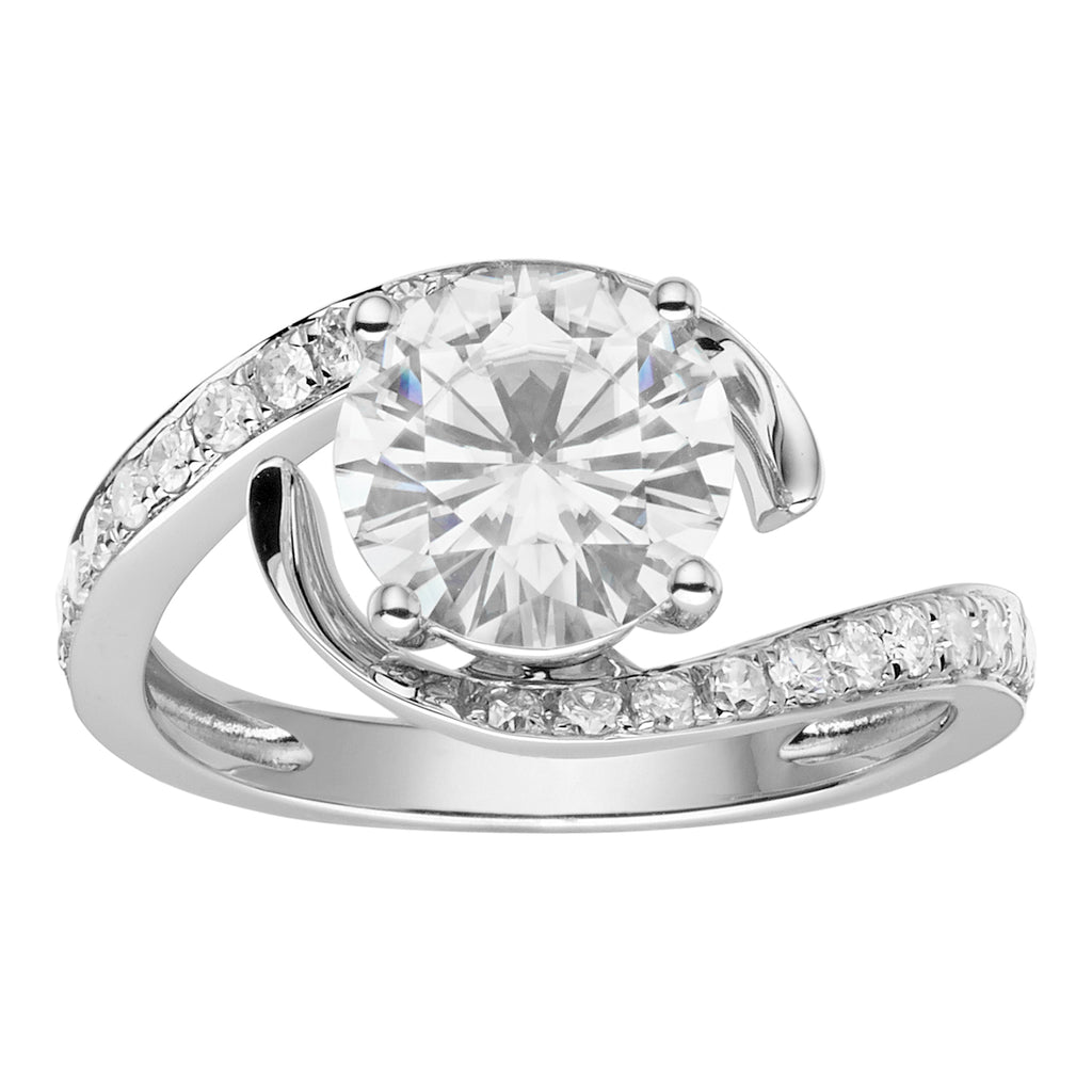 Charles & Colvard Moissanite Bypass Solitaire Ring in White Gold-612954 - Jewelry by Johan