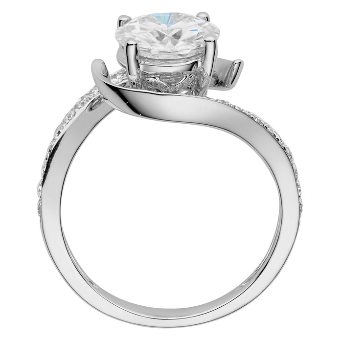 Charles & Colvard Moissanite Bypass Solitaire Ring in White Gold-612954 - Jewelry by Johan