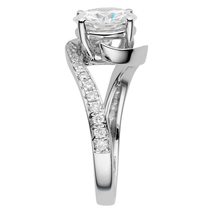 Charles & Colvard Moissanite Bypass Solitaire Ring in White Gold-612954 - Jewelry by Johan