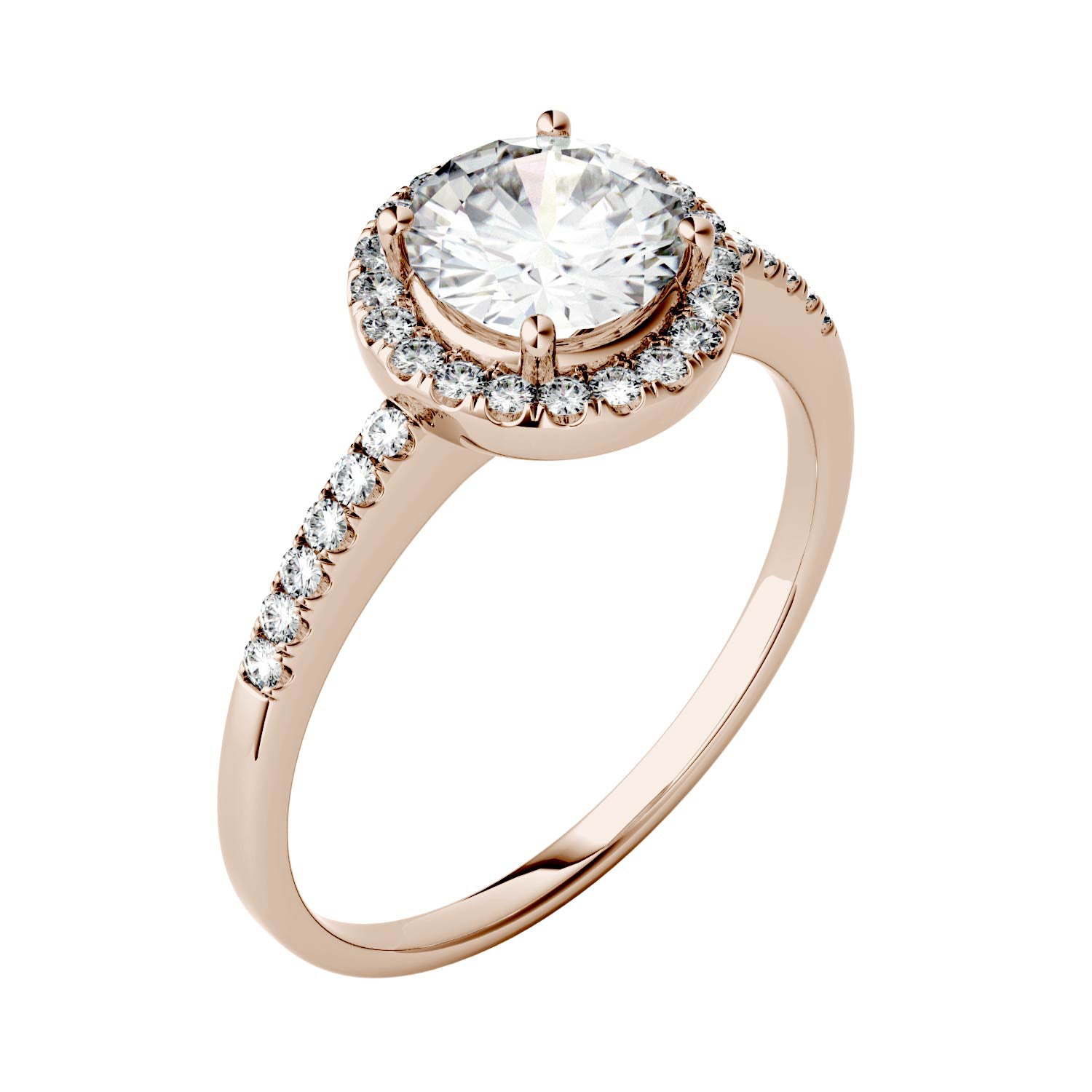 Charles & Colvard Moissanite Halo Engagement Ring in Rose Gold-618122 - Jewelry by Johan