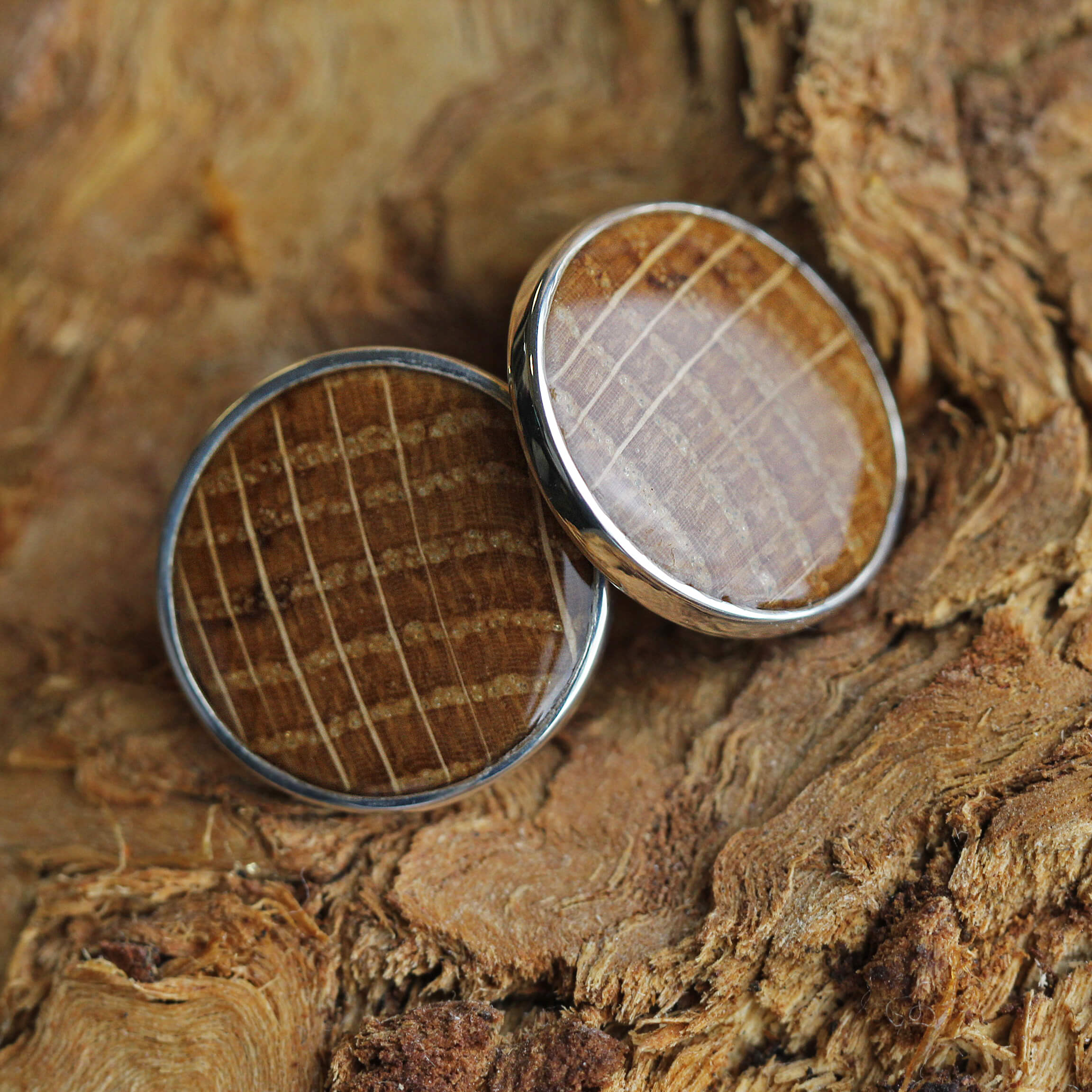 Whiskey Barrel Oak Wood Round Cuff Links, In Stock-SIG3044 - Jewelry by Johan