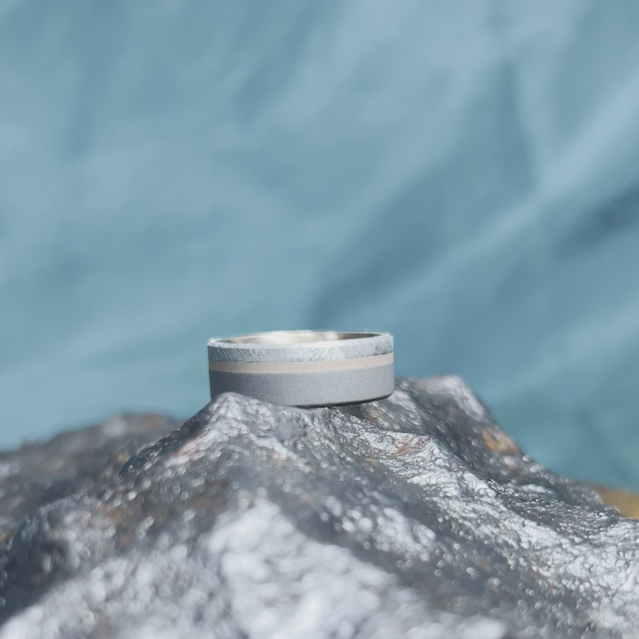 Men's Meteorite Wedding Ring With Rose Gold And Sandblasted Titanium