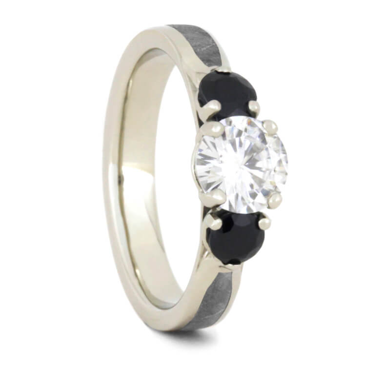 Moissanite Engagement Ring, Three Stone Meteorite Ring in White Gold-2300 - Jewelry by Johan