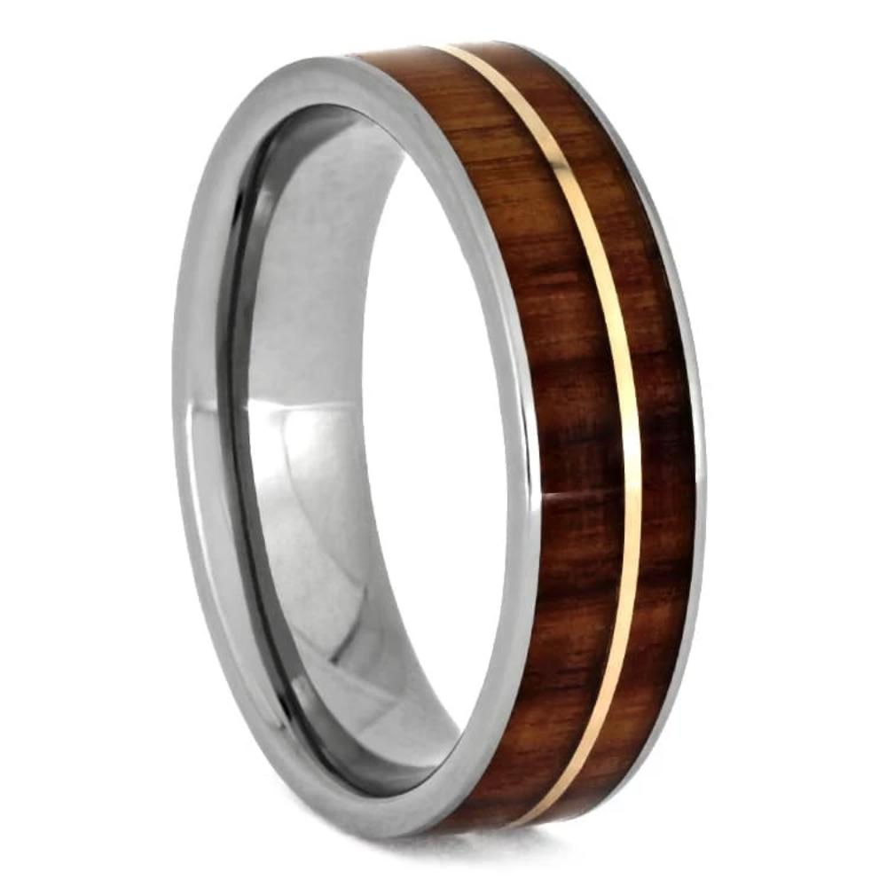 Tulipwood Ring With Rose Gold Pinstripe, Titanium Wedding Band-1180 - Jewelry by Johan