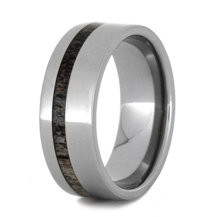 Titanium Ring With A Deer Antler Cross Inlay-2869 - Jewelry by Johan