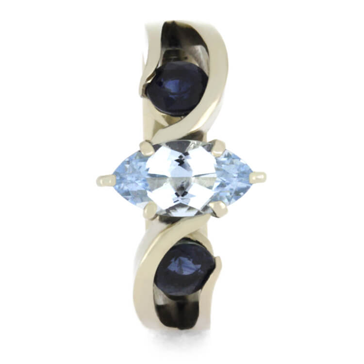 Marquise Cut Engagement Ring With Aquamarine and Blue Sapphires-2522 - Jewelry by Johan