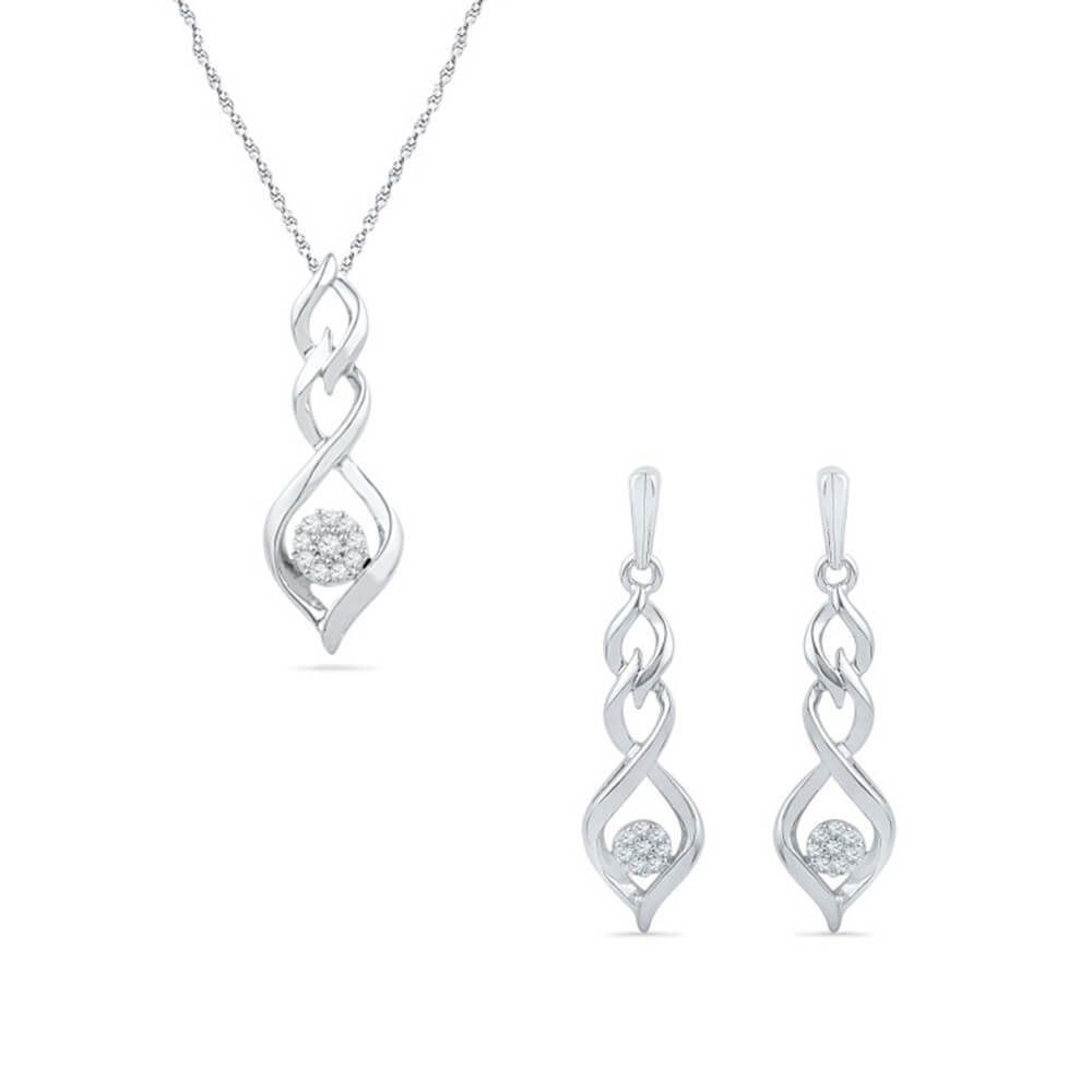 Diamond Twist Earrings and Necklace Gift Set in Sterling Silver-SHGS3007 - Jewelry by Johan