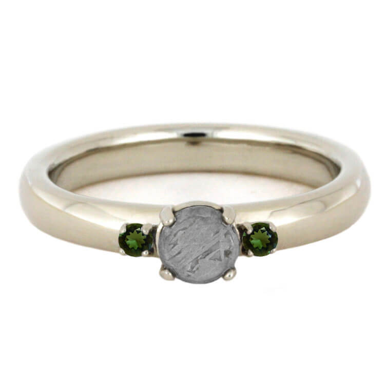 Meteorite Stone Engagement Ring With Moldavite Accents, White Gold Ring-2635 - Jewelry by Johan