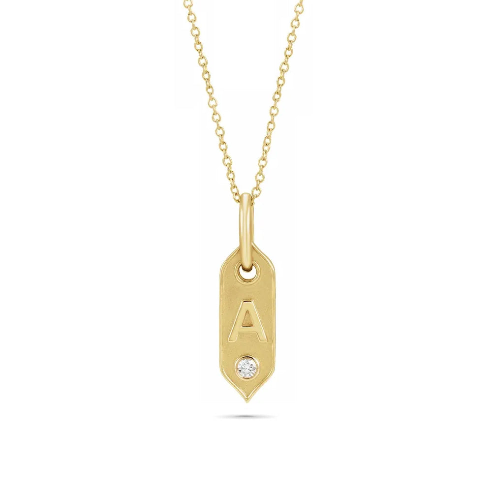 Solid Gold Initial Necklace With Diamond