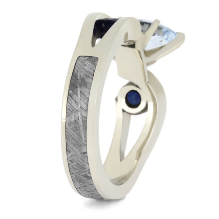 Blue Wedding Ring Set With Aquamarine Engagement Ring and Lapis Band