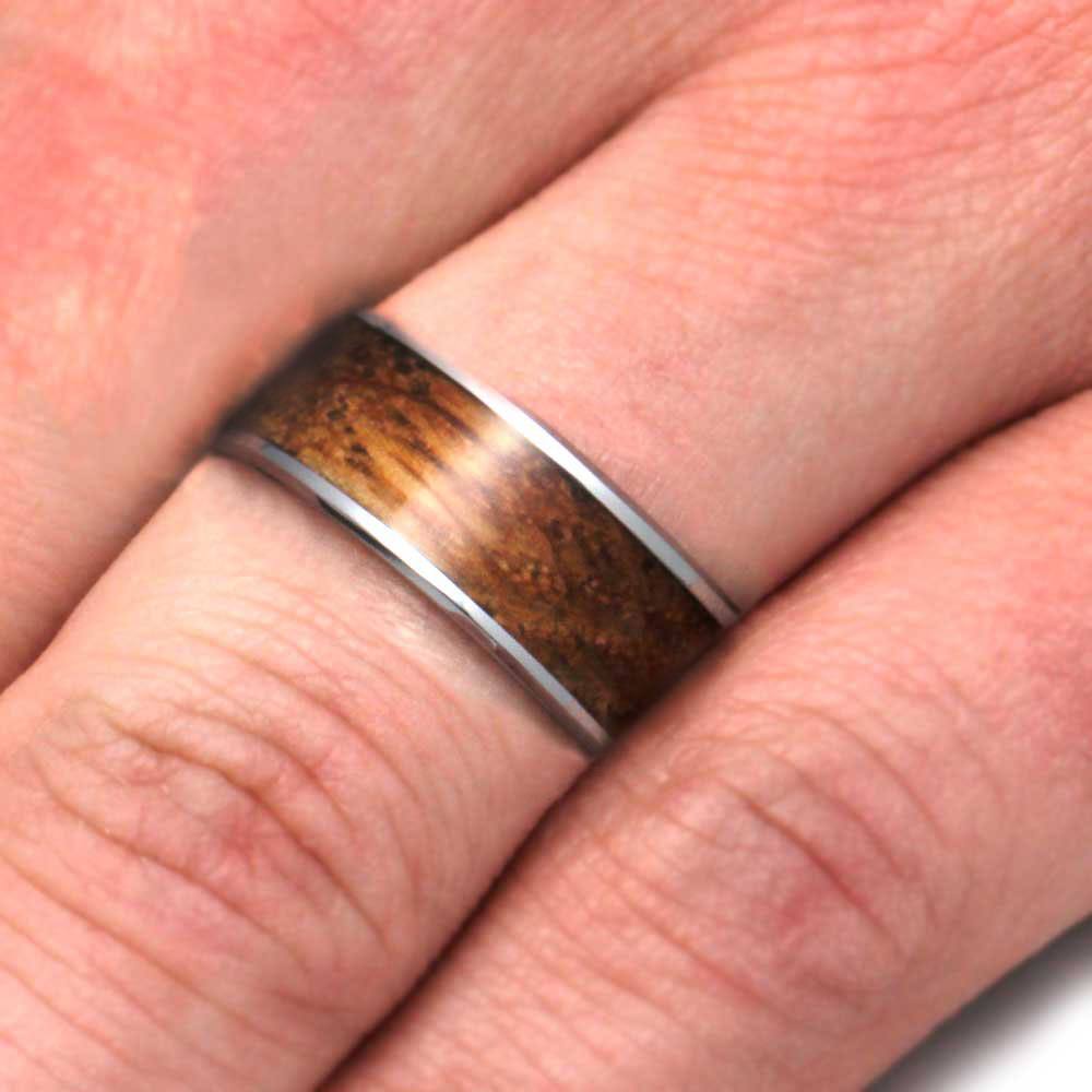 Whiskey Barrel Wood Ring In Tungsten Wedding Band-3212 - Jewelry by Johan