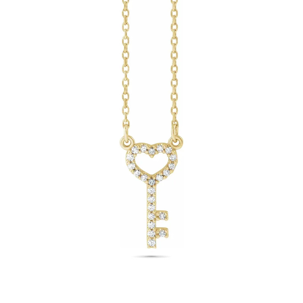 14kt Yellow Gold Natural Diamond Key Necklace