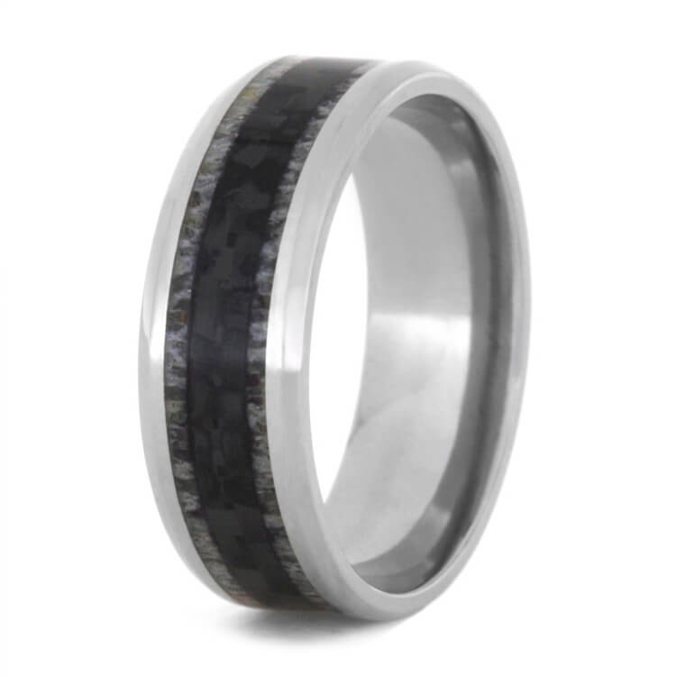 Carbon Fiber Ring with Deer Antler in Titanium-2925 - Jewelry by Johan