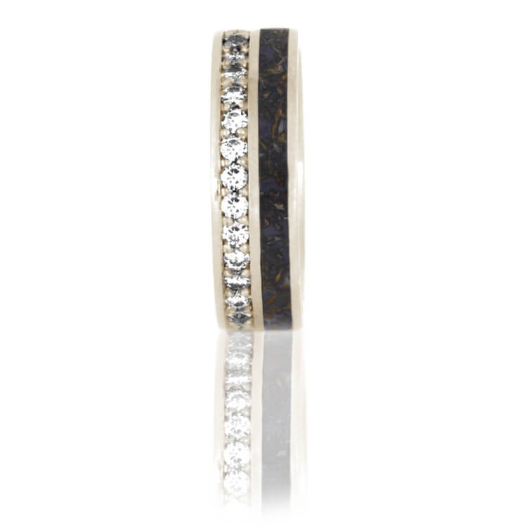 Unique Eternity Ring With Dinosaur Bone and Diamonds In White Gold-DJ1023WG - Jewelry by Johan