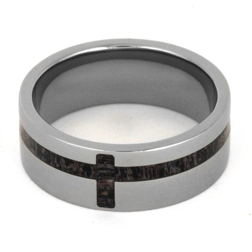 Titanium Ring With A Deer Antler Cross Inlay-2869 - Jewelry by Johan