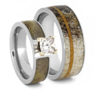 Antler Wedding Ring Set With Princess Cut Moissanite Engagement Ring