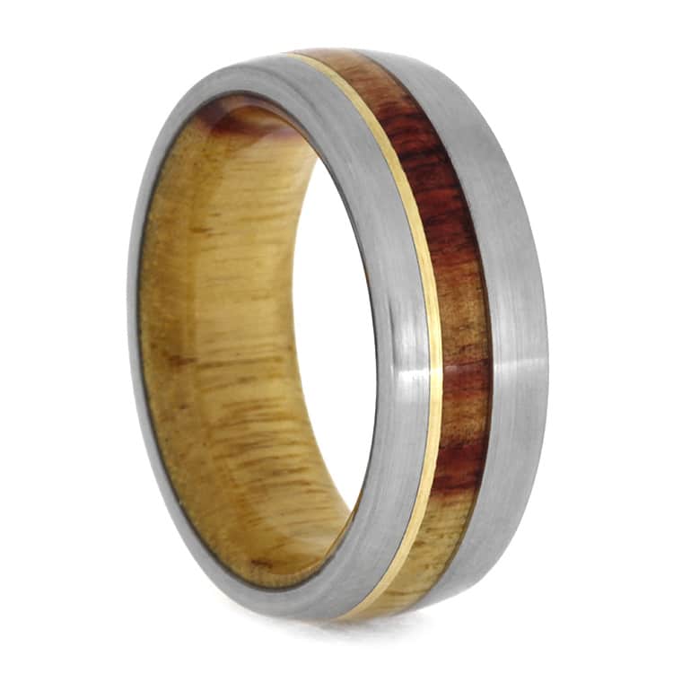 Brushed Titanium Ring With Yellow Gold And Tulipwood